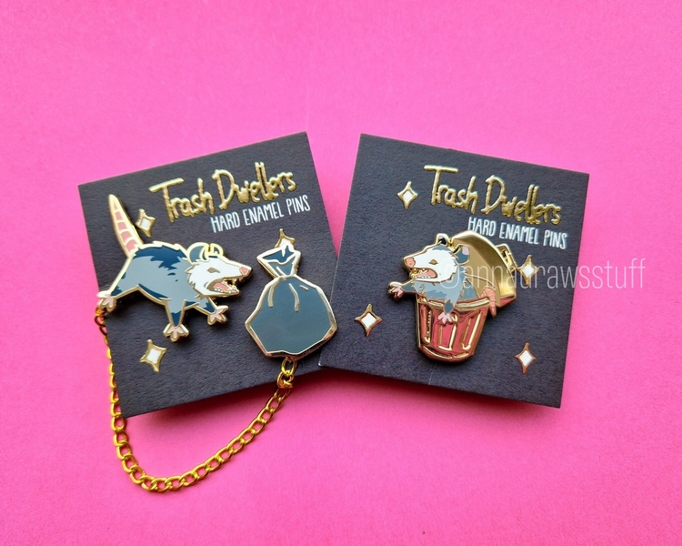 Possum Hard Enamel Pin Set - Collar Pins -  Trash Dwellers - Gold plating