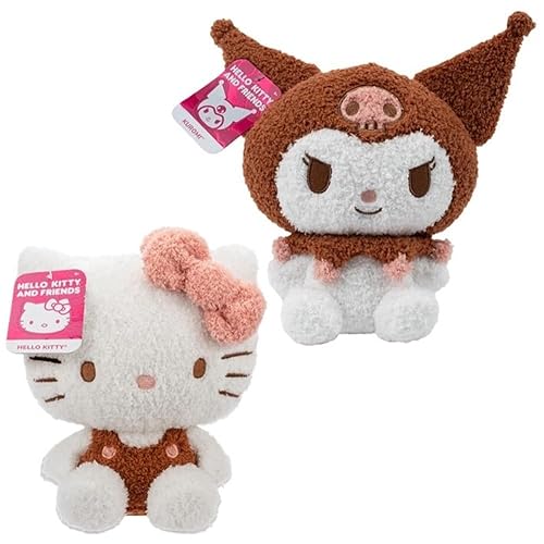 Hello Kitty and Kuromi 8" Velveteen Plush 2-Pack - Officially Licensed Sanrio - Cute Soft Doll Stuffed Animal Toy Figures - Easter Basket Stuffer Gift for Kids, Boys, Girls - 2+ - 2-Pack