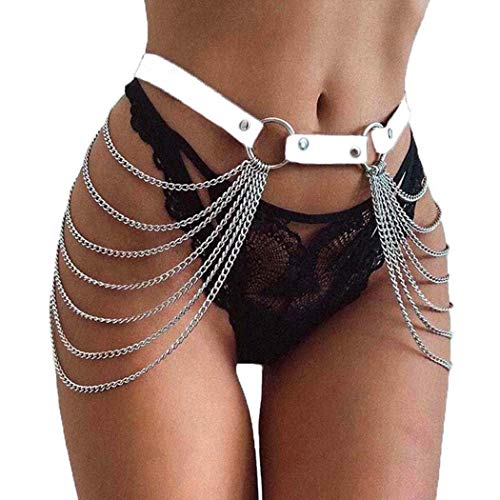 Victray Punk Black Waist Chain Belt Leather Layered Belly Body Chains Rave Body Jewelry Accessories for Women and Girls - White