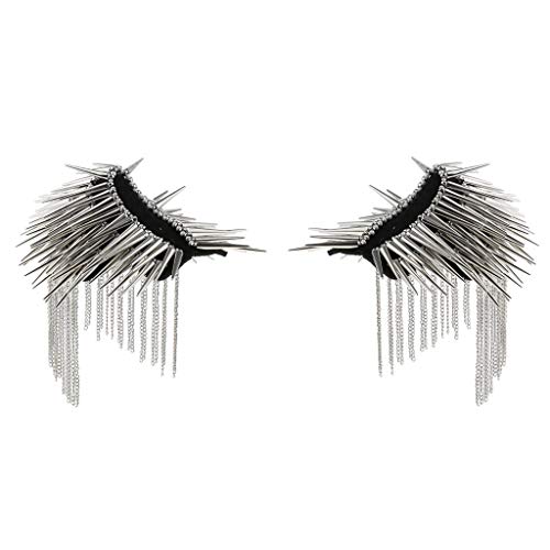 1 Pair Shoulder Epaulet Crystal Rhinestone Punk Rivet Tassels Shoulder Board Arm Badge Brooch Gifts - Silver