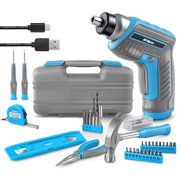 Hi-Spec 35pc Blue tool kit with 3.6V USB Electric Screwdriver and drill set. Complete general tool set