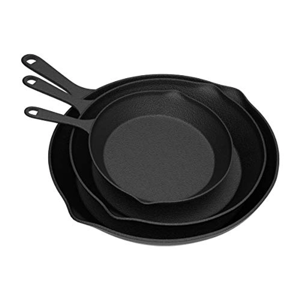 Frying Pans - Set of 3 Pre-Seasoned Cast Iron Skillets with 10-Inch, 8-Inch, and 6-Inch Sizes - Nonstick Camping Cookware by Home-Complete (Black)