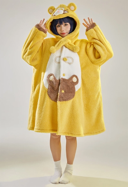 Guoba Derivative Fleece Hooded Robes Loungewear Kawaii Bear Cozy Winter Dress