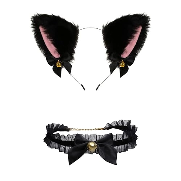 Animal Faux Fur Cat Dog Ears Headbands with Bells Lovely Flexible Hair Accessory Halloween Cosplay Costume Party Dress Girls
