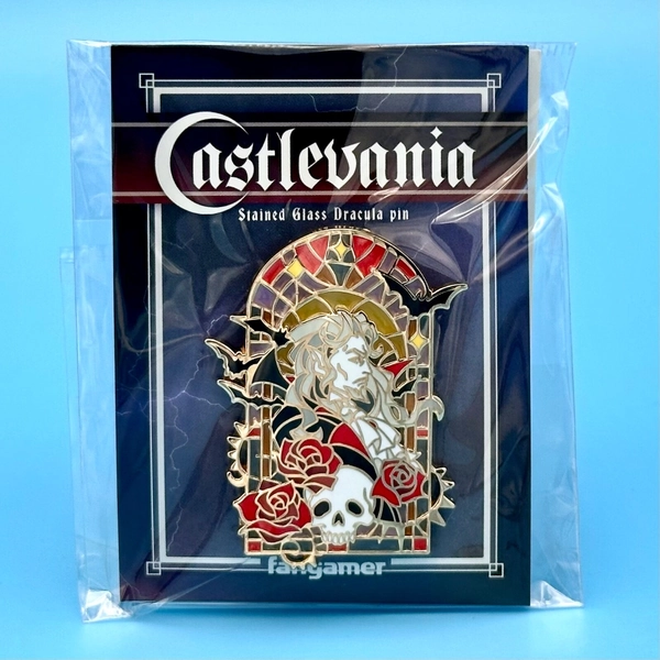 Castlevania Stained Glass Window Dracula Figure Enamel Pin 2.25" Official Konami