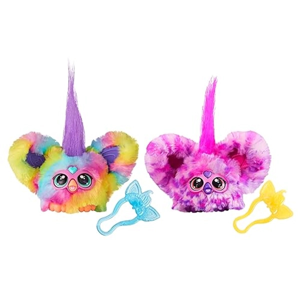 Furby Furblets 2-Pack, Mini Friends Ray-Vee & Hip-Bop, 45+ Sounds Each, Music & Furbish Phrases, Electronic Plush Toys, Rainbow & Pink/Purple, Ages 6+