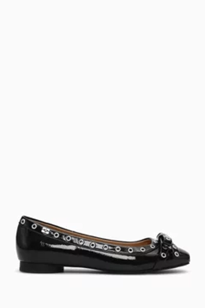 Eyelet Bow Ballet Flats in Faux Leather