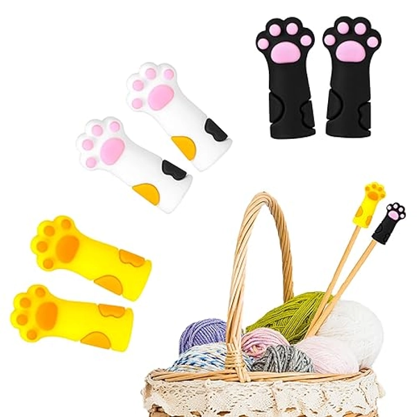 6 PCS Knitting Needle Stoppers, Ymapinc Cat Paw Knitting Needles Stitch Stoppers Knitting Needle Point Caps Protectors Knitting Stoppers Knitting Accessories Supplies Needle Tip Cover