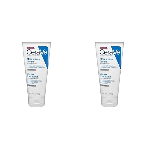 CeraVe Feuchtigkeitscreme für Körper und Gesicht, Creme für trockene bis sehr trockene Haut, Mit Hyaluron und 3 essenziellen Ceramiden, 1 x 177ml (Packung mit 2)
