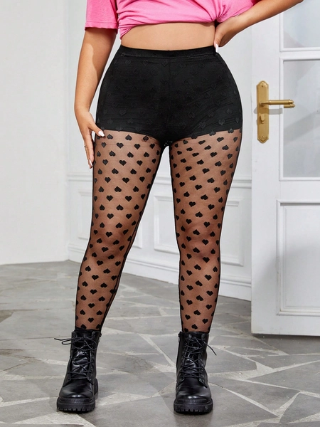 SHEIN EZwear Valentine's Day Heart  Mesh Long High Waisted Leggings