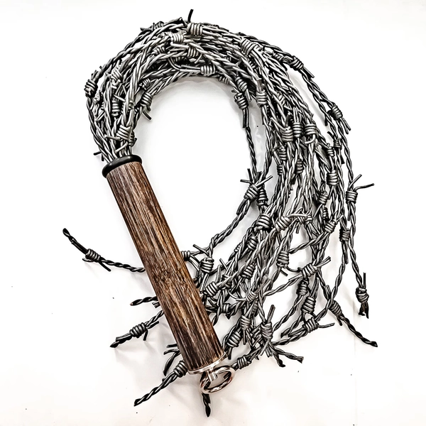 Handmade flogger made of leather barbed wire