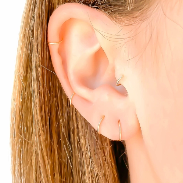 18K Solid Gold Tiny Hoop Earrings, 100% True 18K Hoop, 6mm 7mm 8mm 9mm 10mm, 22 or 20 Gauge Continuous Hoop, Endless Pierced Cartilage Hoop