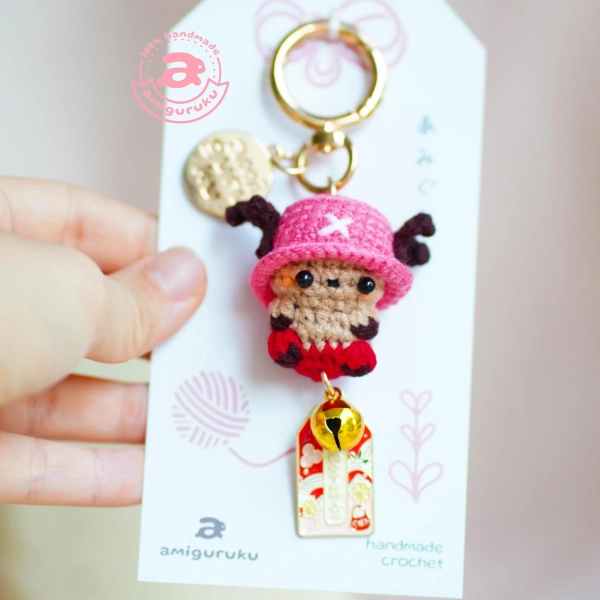Mini Crochet Amigurumi Keychain Deer Pirate (Actual Keychain)