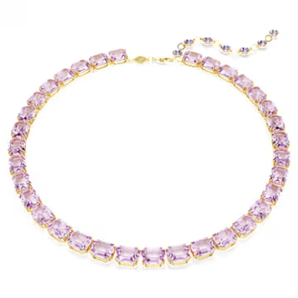 Millenia Tennis necklace, Octagon cut, Purple, Gold-tone plated