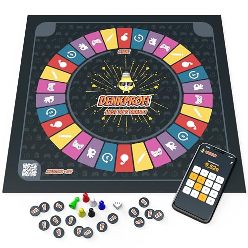 Denkprofi – Das Brettspiel mit App, interaktives Quiz-, Wissens- und Familienspiel, Gesellschaftsspiel für 3-6 Personen