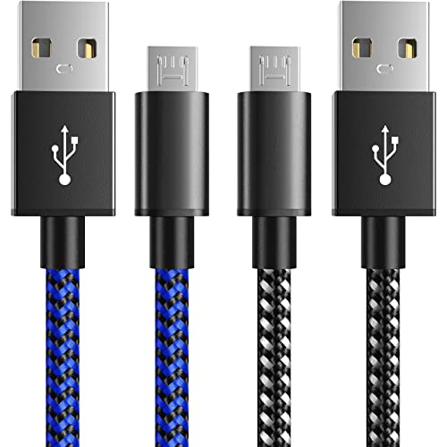 6amLifestyle PS4 Controller Charger Charging Cable 10ft 2 Pack Nylon Braided Extra Long Micro USB 2.0 High Speed Data Sync Cord Compatible for Playstaion 4, PS4 Slim/Pro, Xbox One S/X Controller - Black-Blue