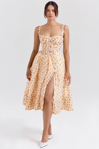 Kelly Royal Rose Print Corset Midi Sundress