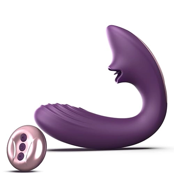 Tracy's Dog Clitoral Licking G Spot Vibrator, Tongue Adult Toys with Remote Control for Women Couple Play, Vibrating Sex Toy for Double Stimulation with 7 Licking & 10 Vibration Patterns, Purple