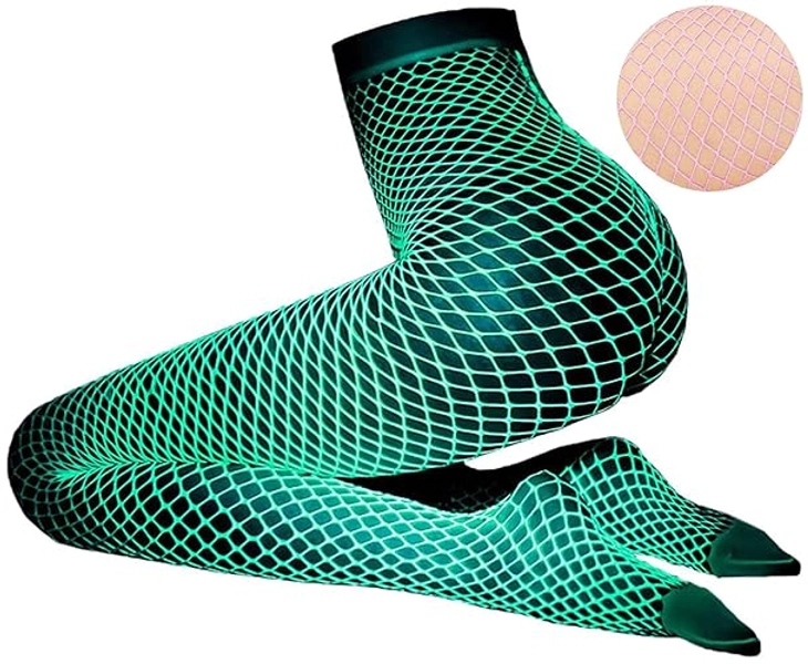 DTWAWA Glow in the Dark Fishnets Stockings, High Waist Tights Party Stockings for Womens