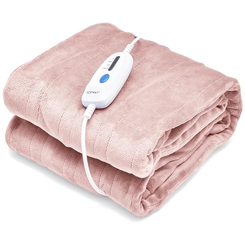 COSTWAY Heizdecke 130 x 180 cm, Wärmedecke mit Abschaltautomatik, 4 Temperaturstufen & 8 Stunden Timer & PTC/NTC Überhitzungsschutz, maschinenwaschbar Kuscheldecke Rosa - 180 x 130 cm - Rosa