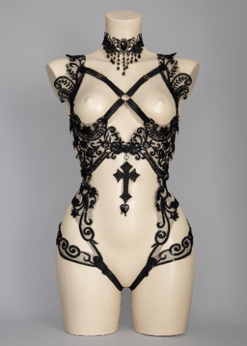 TENEBRAE - Gothic Black Lace Bodycage | U.K. 6-8/US 4-6