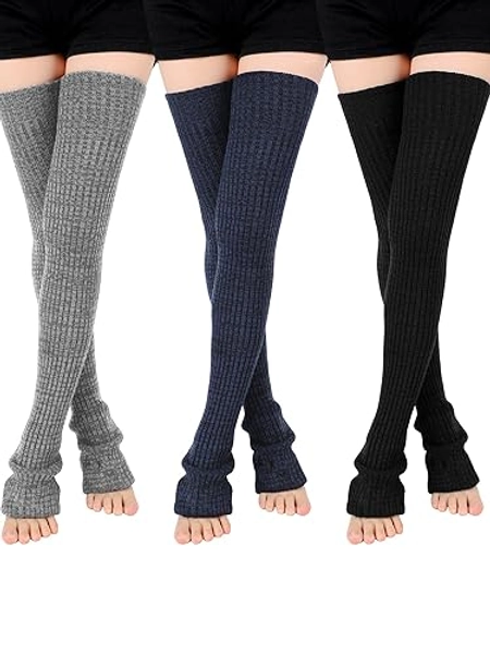 SATINIOR 3 Pairs Thigh High Leg Warmers Knit Long Leg Warmers Warm Sweater for Women Footless Socks