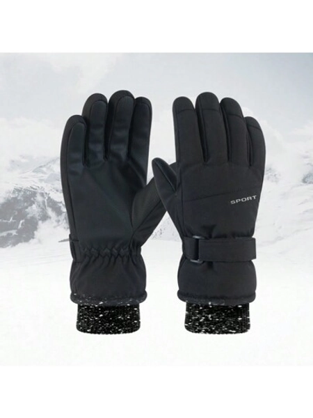 1 Pair Professional Unisex Skiing Gloves With Longer Length, Thick Thermal Lined , Windproof And Waterproof For Winter, Suitable For Outdoor Snow Sports And Cycling, Snowboarding, Black Gloves Thermal, Winter Gloves, Hand Warmer, Snow Gloves