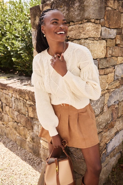 Patrica Cable Knit Fringe Pullover Sweater