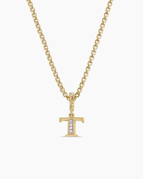 Pavé Initial Pendant in 18K Yellow Gold with Diamond T