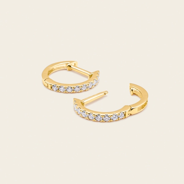 Member Drop: 14k Solid Gold Diamond Half Pavé Huggie Earrings