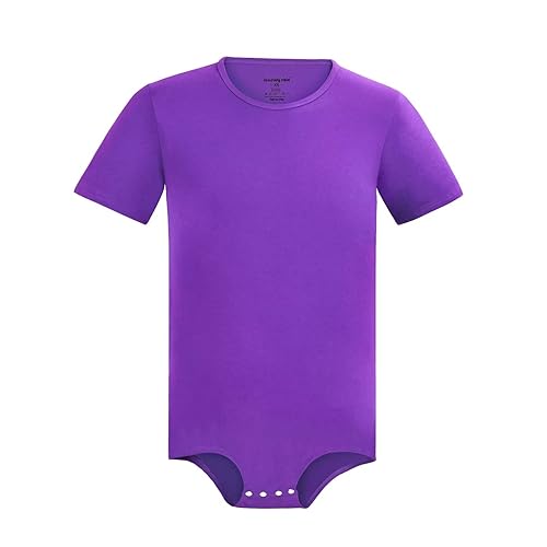 Landofgenie Men Short Sleeve Bodysuit Pajama Bodysuit One Piece Pajamas Rompers Basic Onesie - Purple - X-Large