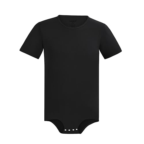 Landofgenie Men Short Sleeve Bodysuit Pajama Bodysuit One Piece Pajamas Rompers Basic Onesie - Black - X-Large