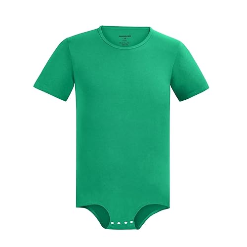 Landofgenie Men Short Sleeve Bodysuit Pajama Bodysuit One Piece Pajamas Rompers Basic Onesie - Green - X-Large
