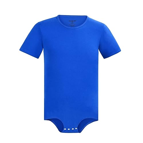 Landofgenie Men Short Sleeve Bodysuit Pajama Bodysuit One Piece Pajamas Rompers Basic Onesie - Blue - X-Large
