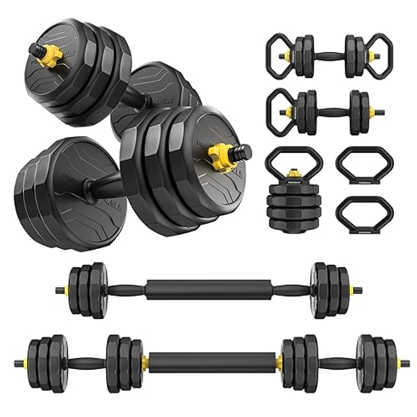 FEIERDUN Adjustable Dumbbells, 40lbs/60lbs Dumbbell Set, 5 in 1 Free Weight Set Used as Barbell, Kettlebells, Push up Stand, Weights for Home Gym Suitable Men/Women
