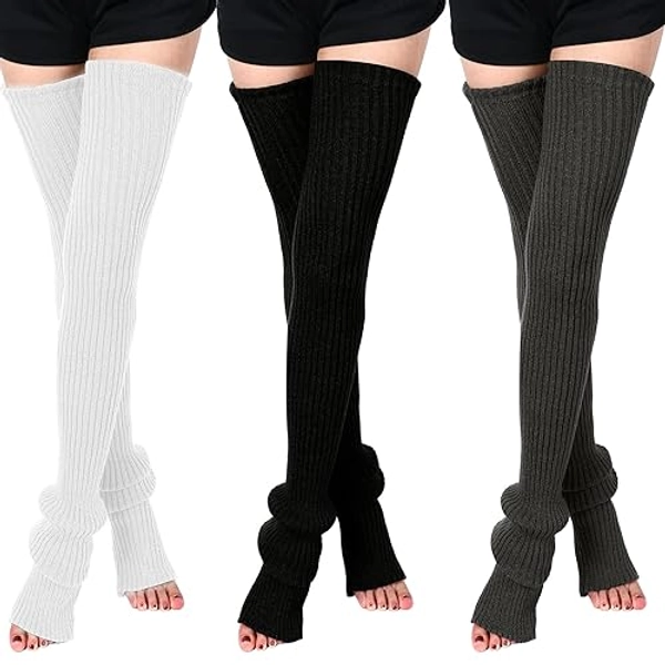 SATINIOR Leg Warmers 3 Pairs Thigh High Leg Warmers Knit Long Leg Warmers Warm Sweater Leg Warmers Women Leg Footless Socks