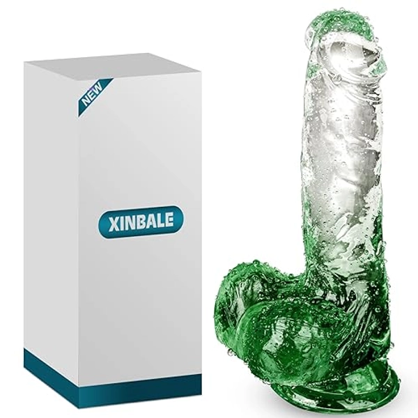 Realistic Dildos, XINBALE 7 Inch Dildo with Suction Cup for Hands-Free Play, Flexible Clear Dildo with Curved Shaft Balls for Vaginal G-Spot and Anal Play