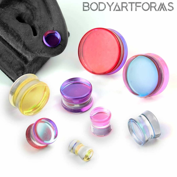 Double Flare Iridescent Glass Flashback Plugs 