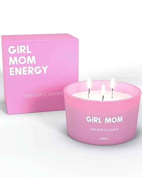 Girl Mom Candle - Lavender and Jasmine Scented - Gift for Expecting Mothers - Girl Mom Gift for Women - Luxury Floral Fragrance - 8oz Natural Soy Wax - 3 Wick Pink Candle - Premium Gift Box