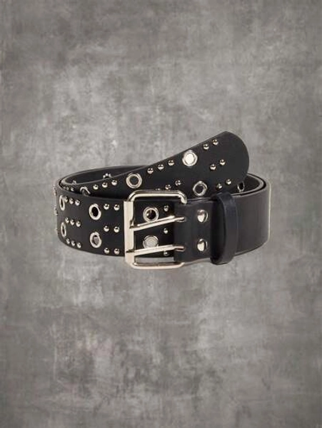 ROMWE Grunge Punk 1pc Women Studded & Grommet Eyelet Decor Square Buckle Belt