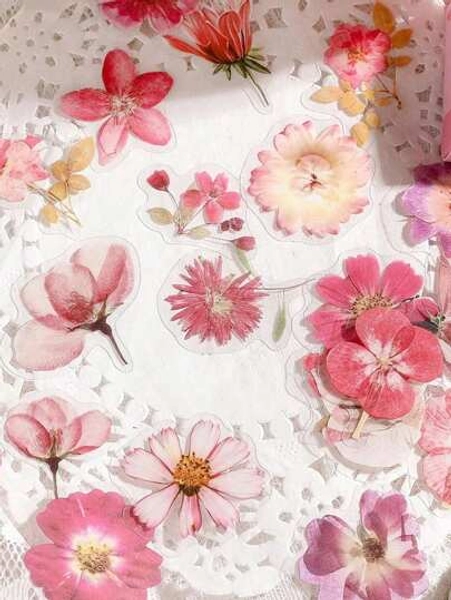 SHEIN 50pcs Flower Pattern Retro Multifunctional Graffiti Stickers, Suitable For DIY Crafts, Decoration, Scrapbooking Back To School