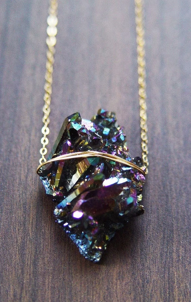 Titanium Aura Gold Filled Necklace. Rainbow Aura Crystal Statement Necklace.Gift For Mom