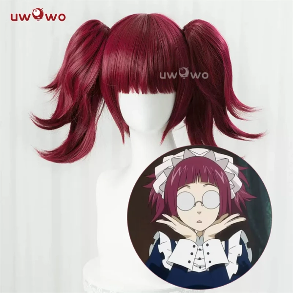 Uwowo Anime Black Butler Mey Rin Cosplay Wig Short Wine Hair
