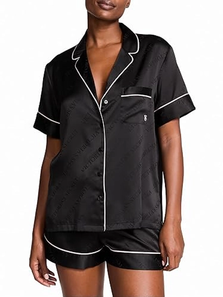 Victoria's Secret Satin Pajama Set, Short Sleeve Button Down Shirt & Shorts, Sleepwear for Women (XS-XXL)