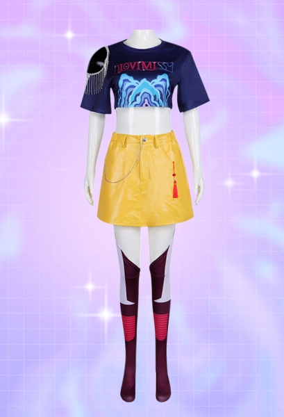 K-Pop: Demon Hunters Mira Cosplay Costume Top and Skirt with Socks and Waist Chain