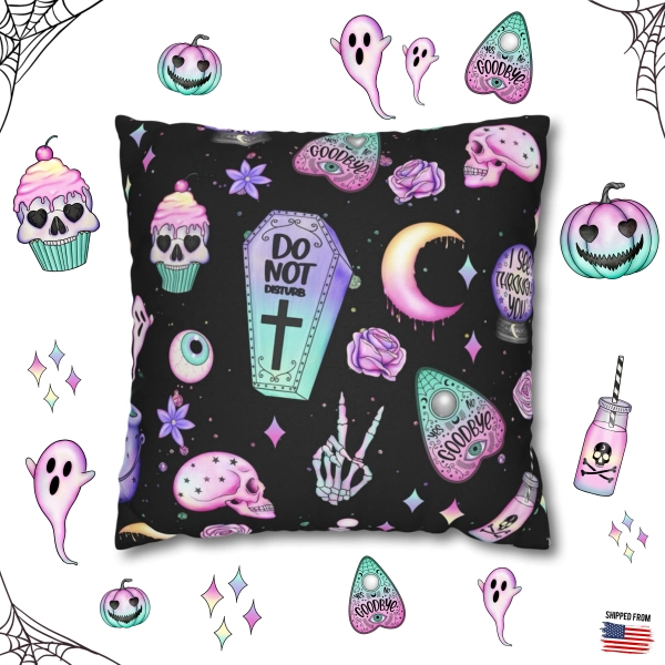 Spooky Vibes Square Pillowcase, Halloween, Pastel Goth - 20" × 20"