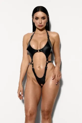 Pamela Leather Crotchless Fullbody in Black | L