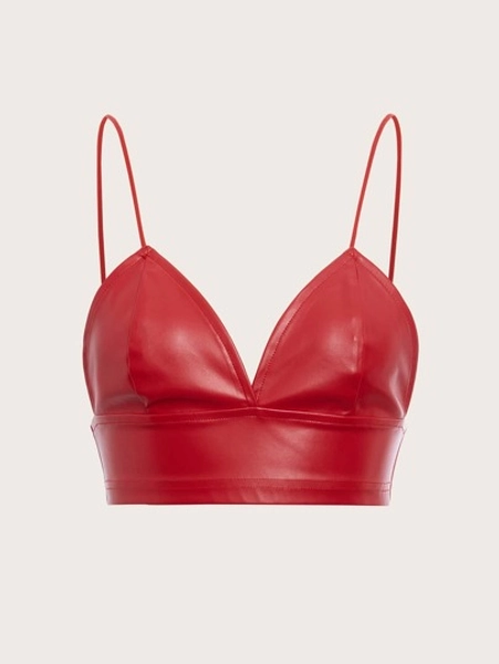 SHEIN ICON PU Leather Crop Cami Top