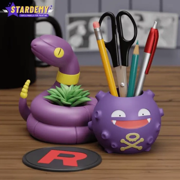 Team Rocket Home Office Set – 3D Printed Koffing & Ekans Pen Holder Planter
