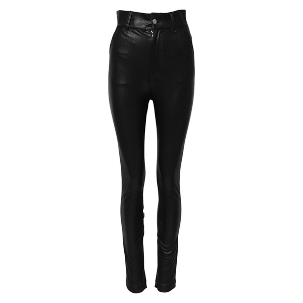 DOLCE & GABBANA Black Leather High Waist Slim Trouser IT40/US6/S